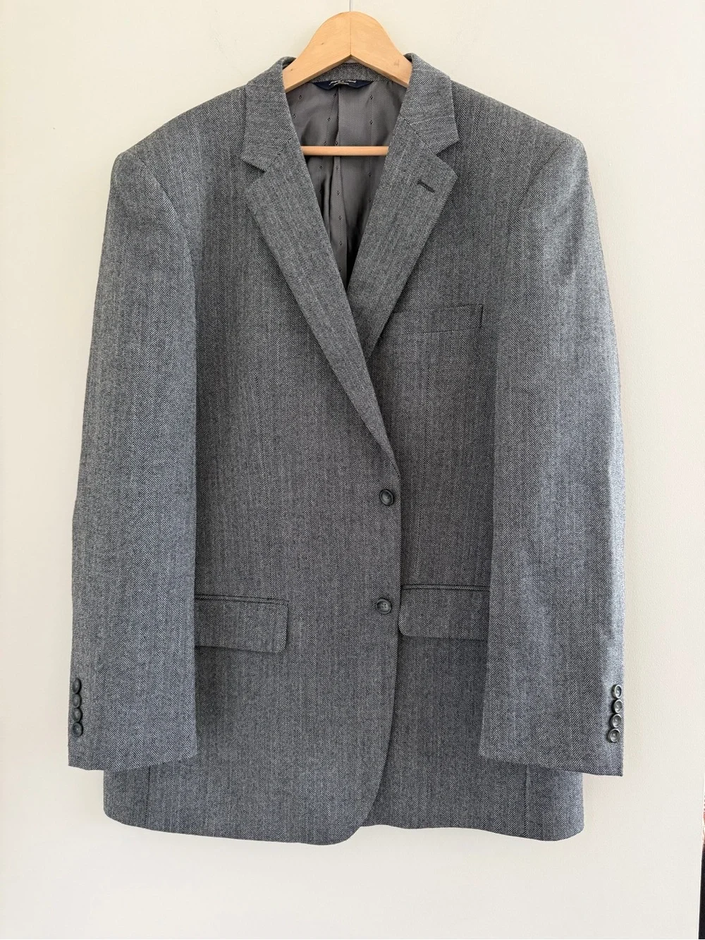 Joseph & Feiss Gold Blazer 46L Gray Herringbone Sport Coat 100% Lambswool